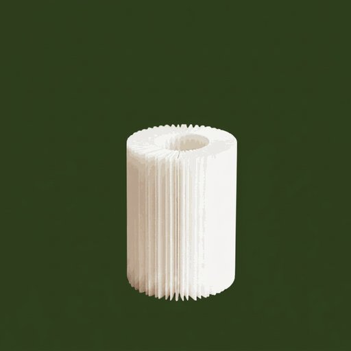 White polypropylene spun sediment filter cartridge on a cream background