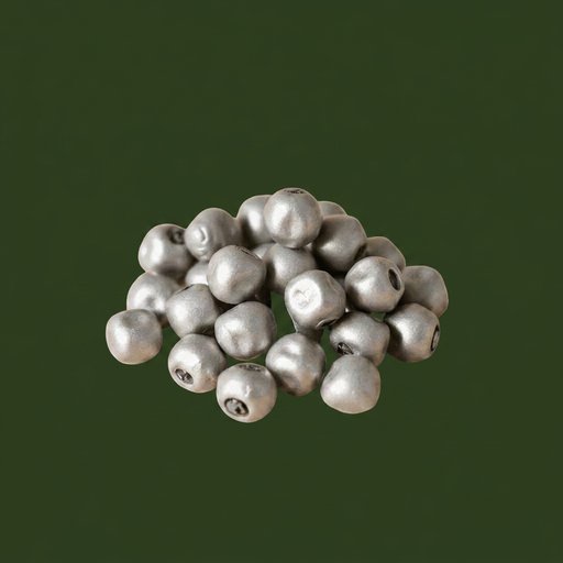 Silver-grey antibacterial ceramic filter media balls on a cream background